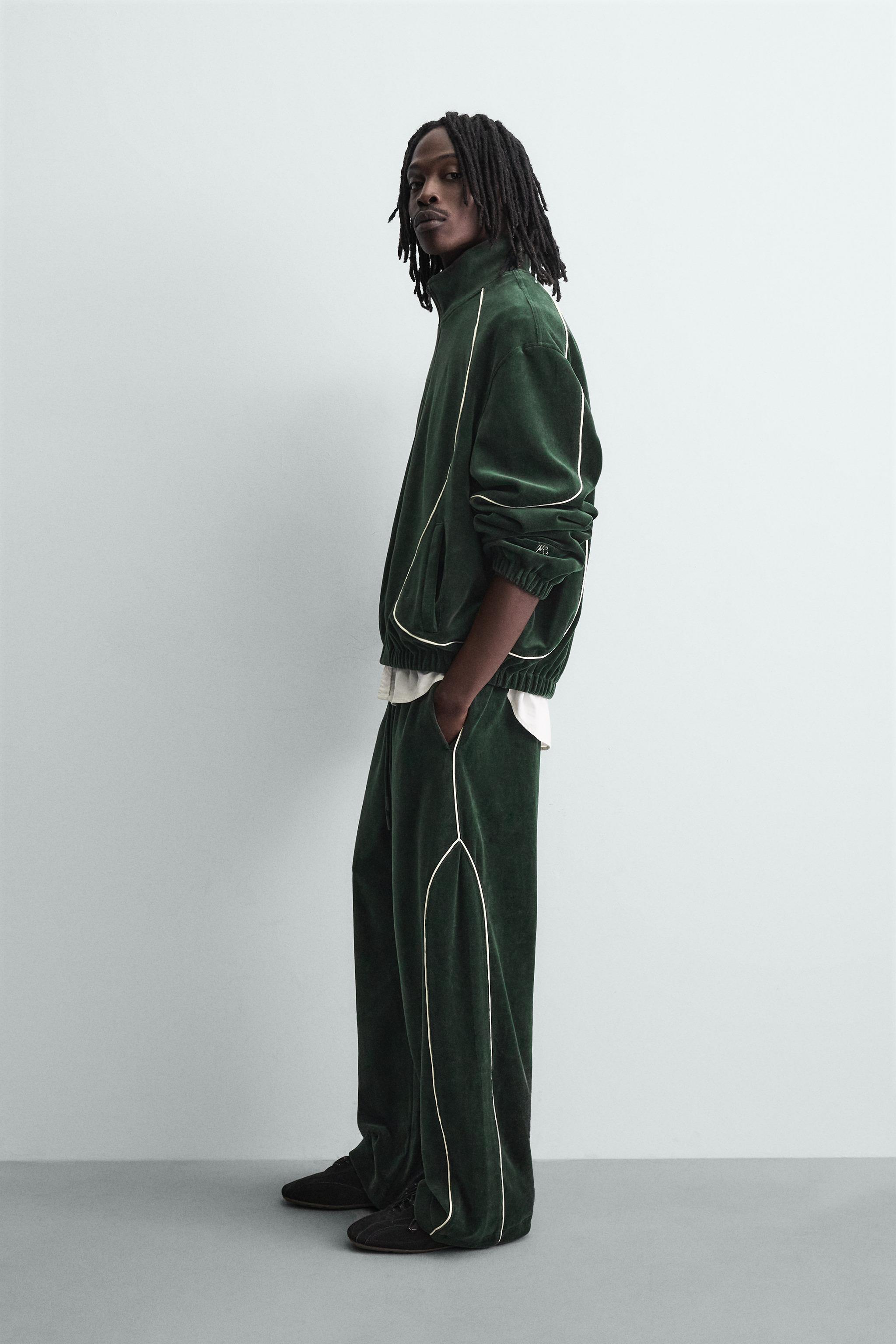 VELOUR PIPED PANTS